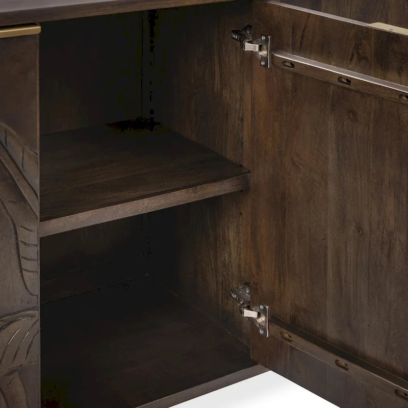 82" Sideboard aus massivem Mangoholz mit handgeschnitztem Blattmotiv