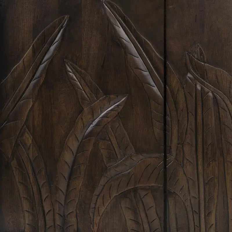 82" Sideboard aus massivem Mangoholz mit handgeschnitztem Blattmotiv