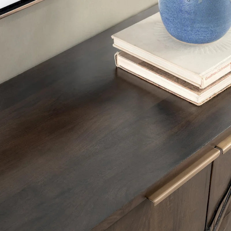 82" Sideboard aus massivem Mangoholz mit handgeschnitztem Blattmotiv