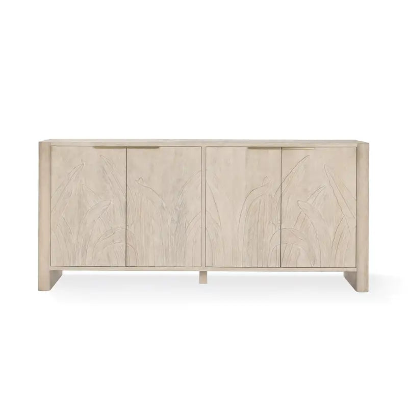 82" Sideboard aus massivem Mangoholz mit handgeschnitztem Blattmotiv