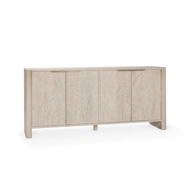 82" Sideboard aus massivem Mangoholz mit handgeschnitztem Blattmotiv