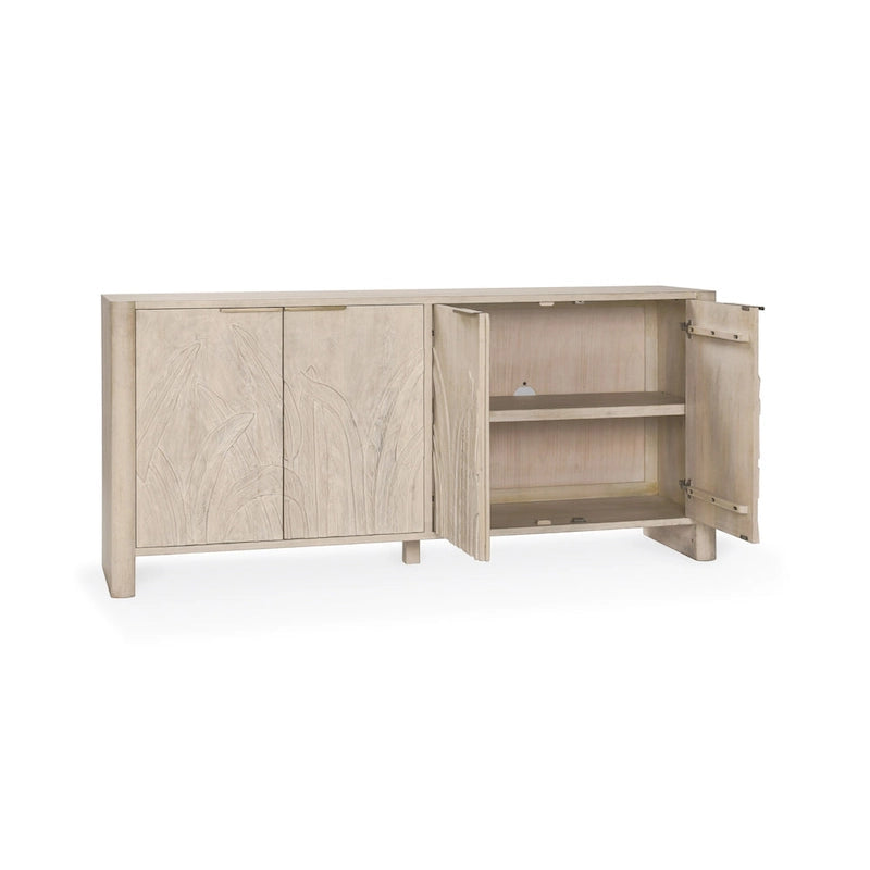 82" Sideboard aus massivem Mangoholz mit handgeschnitztem Blattmotiv