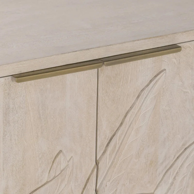 82" Sideboard aus massivem Mangoholz mit handgeschnitztem Blattmotiv