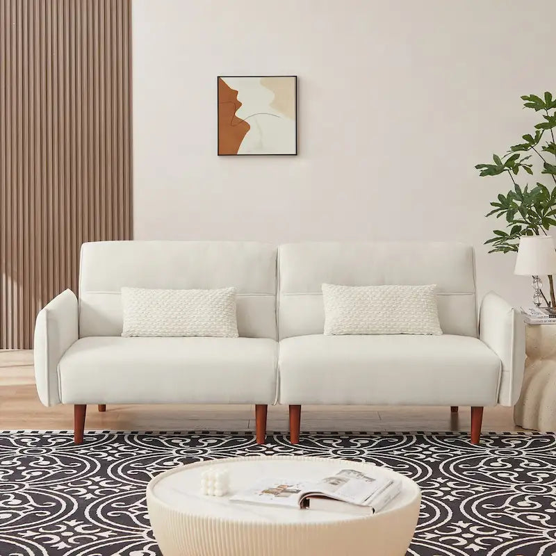 Convertible Futon Sofa Bed, Adjustable Couch Sleeper, Couch Corduroy Fabric Comfy Sofa bed with Wooden Legs & 2 Pillows
