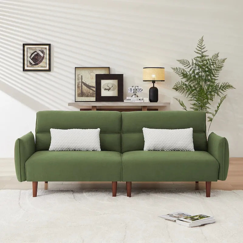 Verwandelbares Futonsofa Bett, Verstellbare Couchliege, Kordstoff-Sofa mit Holzbeinen und 2 Kissen
