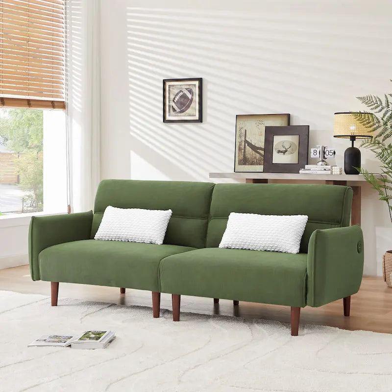Verwandelbares Futonsofa Bett, Verstellbare Couchliege, Kordstoff-Sofa mit Holzbeinen und 2 Kissen
