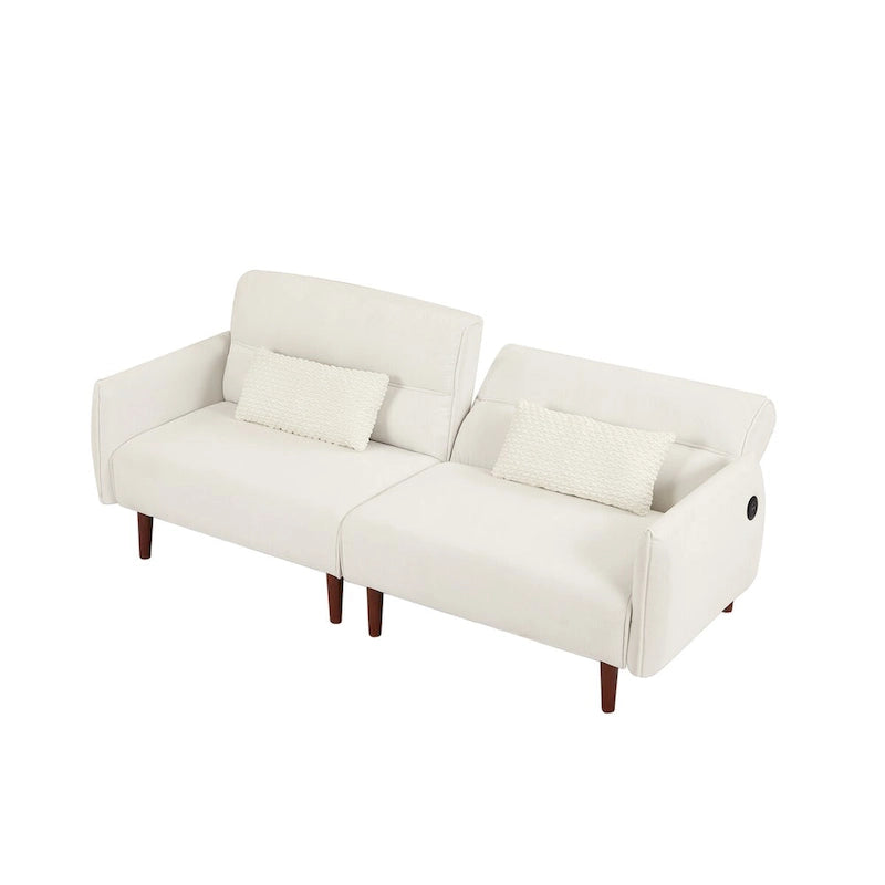 Verwandelbares Futonsofa Bett, Verstellbare Couchliege, Kordstoff-Sofa mit Holzbeinen und 2 Kissen