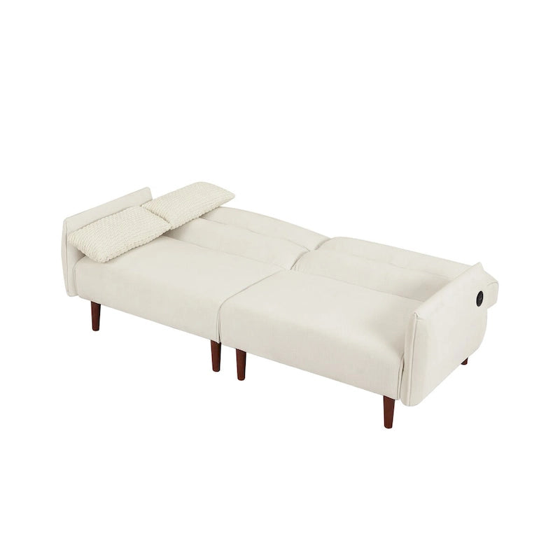 Verwandelbares Futonsofa Bett, Verstellbare Couchliege, Kordstoff-Sofa mit Holzbeinen und 2 Kissen