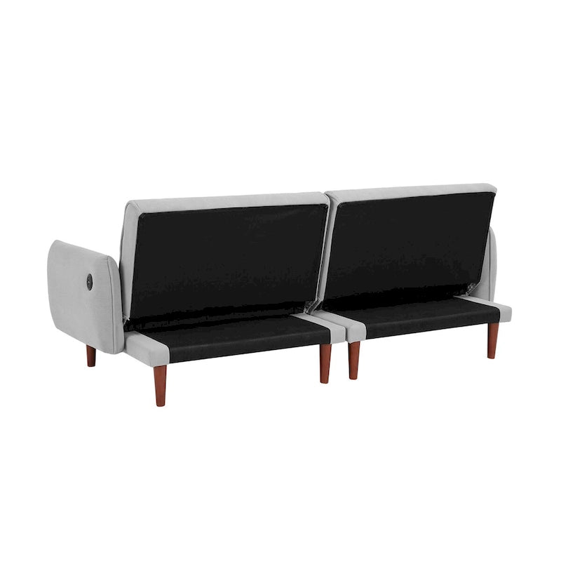 Verwandelbares Futonsofa Bett, Verstellbare Couchliege, Kordstoff-Sofa mit Holzbeinen und 2 Kissen