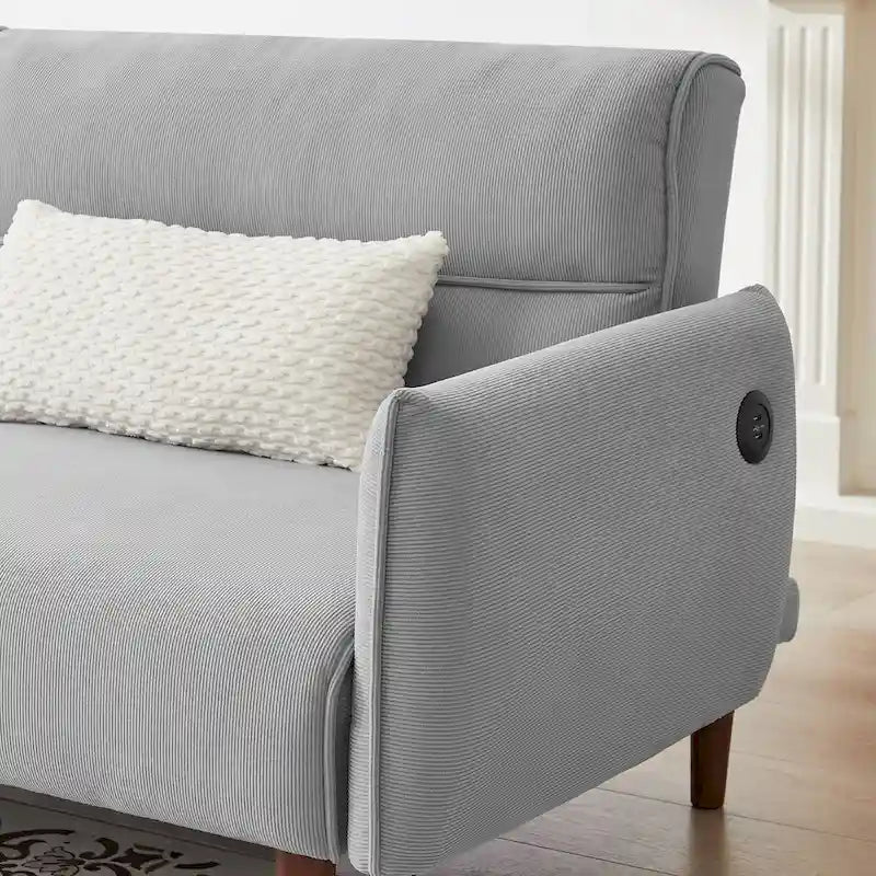 Verwandelbares Futonsofa Bett, Verstellbare Couchliege, Kordstoff-Sofa mit Holzbeinen und 2 Kissen