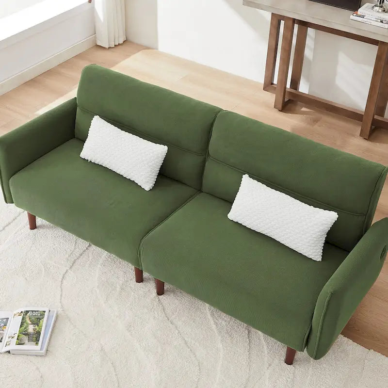 Verwandelbares Futonsofa Bett, Verstellbare Couchliege, Kordstoff-Sofa mit Holzbeinen und 2 Kissen