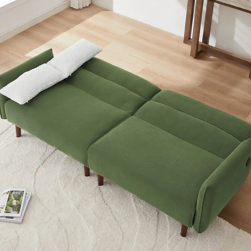 Verwandelbares Futonsofa Bett, Verstellbare Couchliege, Kordstoff-Sofa mit Holzbeinen und 2 Kissen