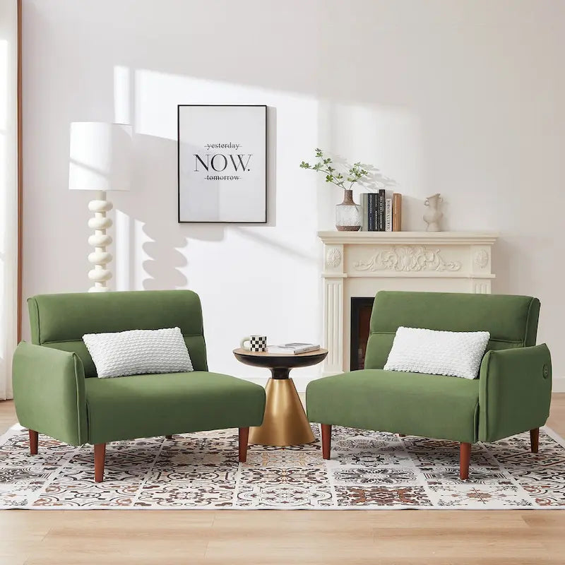 Verwandelbares Futonsofa Bett, Verstellbare Couchliege, Kordstoff-Sofa mit Holzbeinen und 2 Kissen