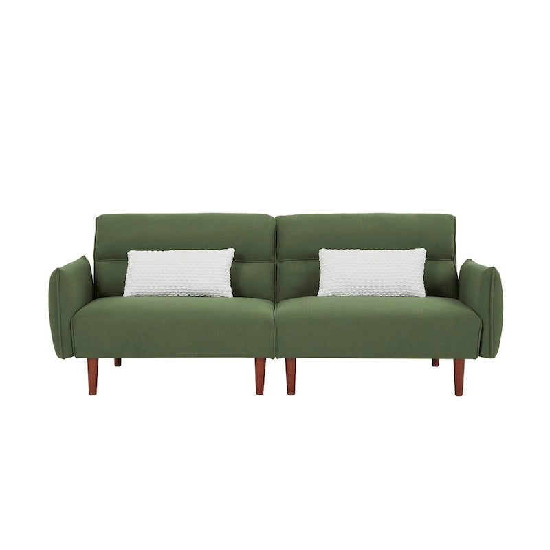 Verwandelbares Futonsofa Bett, Verstellbare Couchliege, Kordstoff-Sofa mit Holzbeinen und 2 Kissen
