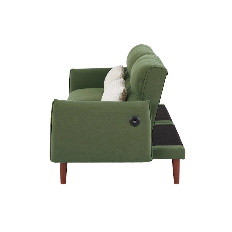 Verwandelbares Futonsofa Bett, Verstellbare Couchliege, Kordstoff-Sofa mit Holzbeinen und 2 Kissen