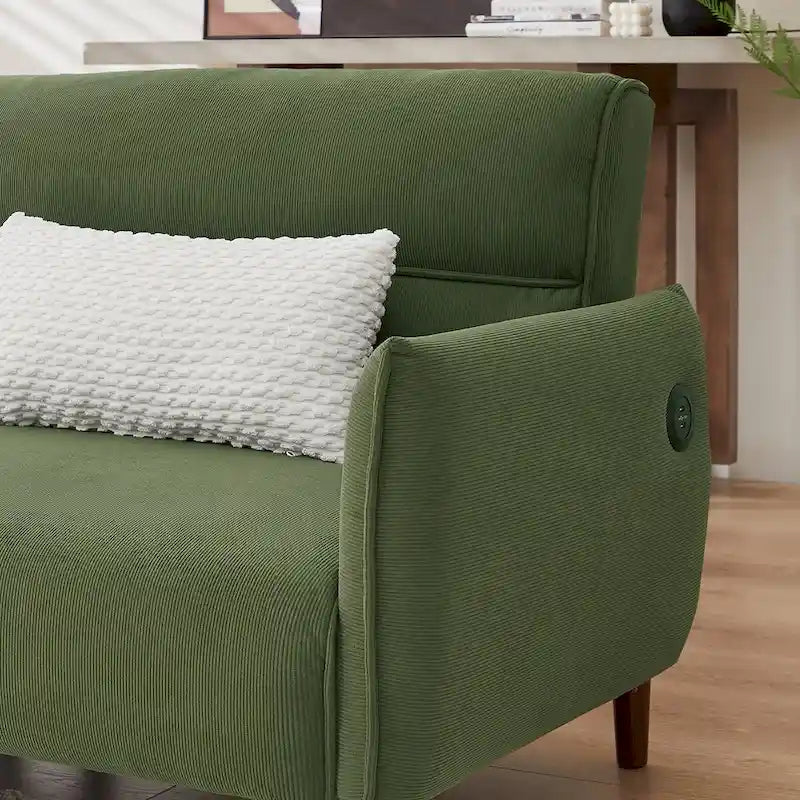 Verwandelbares Futonsofa Bett, Verstellbare Couchliege, Kordstoff-Sofa mit Holzbeinen und 2 Kissen