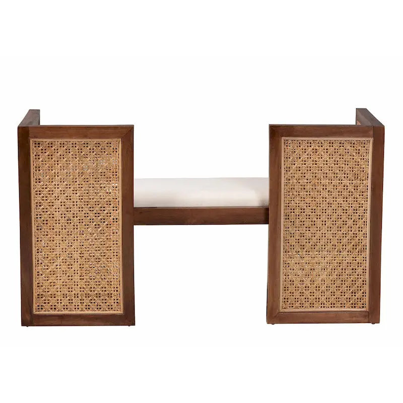 Akzentbank aus Böhmerwald-Honig-Rattan und Akazienholz