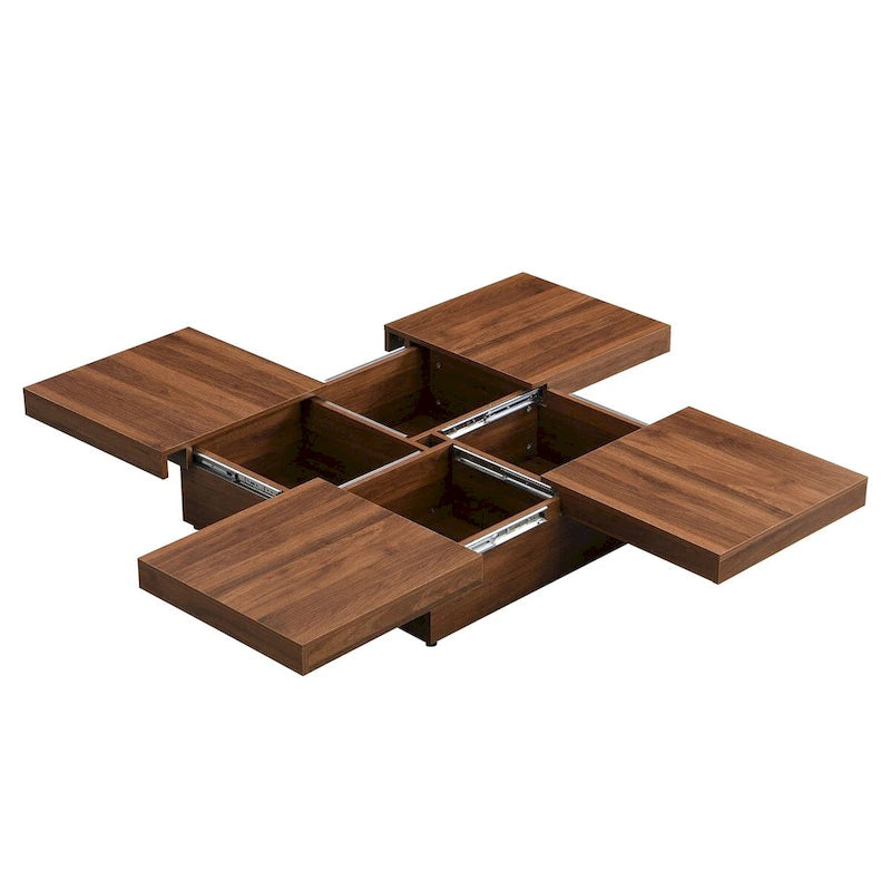Quadratischer Couchtisch mit Marmorverkleidung, verschiebbarer Platte und Stauraum