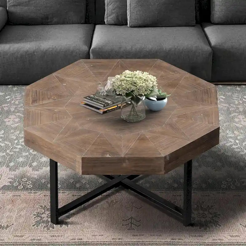 30-Zoll-Couchtisch aus Holz, achteckig, Vintage-Patchwork