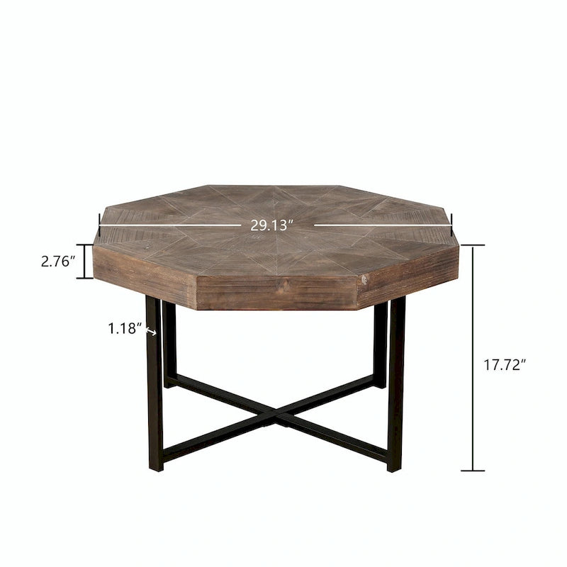 30-Zoll-Couchtisch aus Holz, achteckig, Vintage-Patchwork