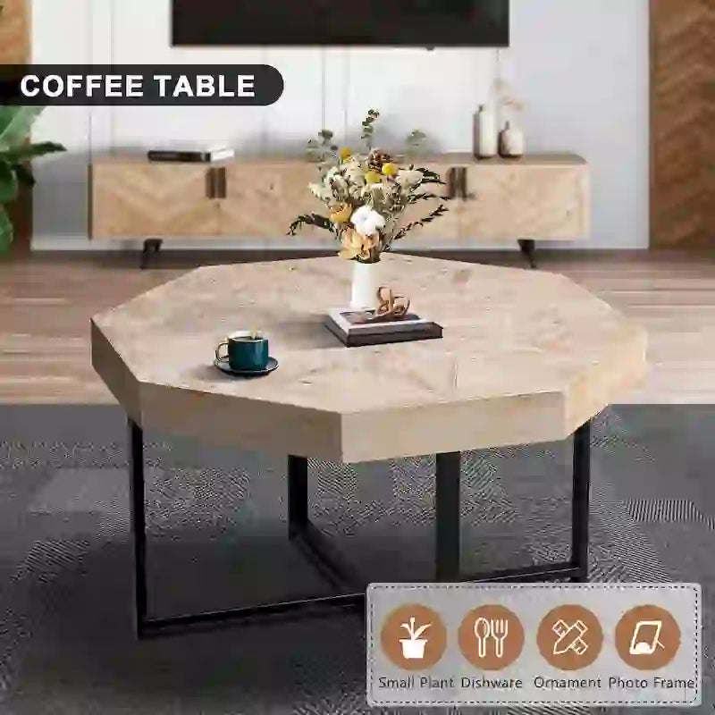 30-Zoll-Couchtisch aus Holz, achteckig, Vintage-Patchwork