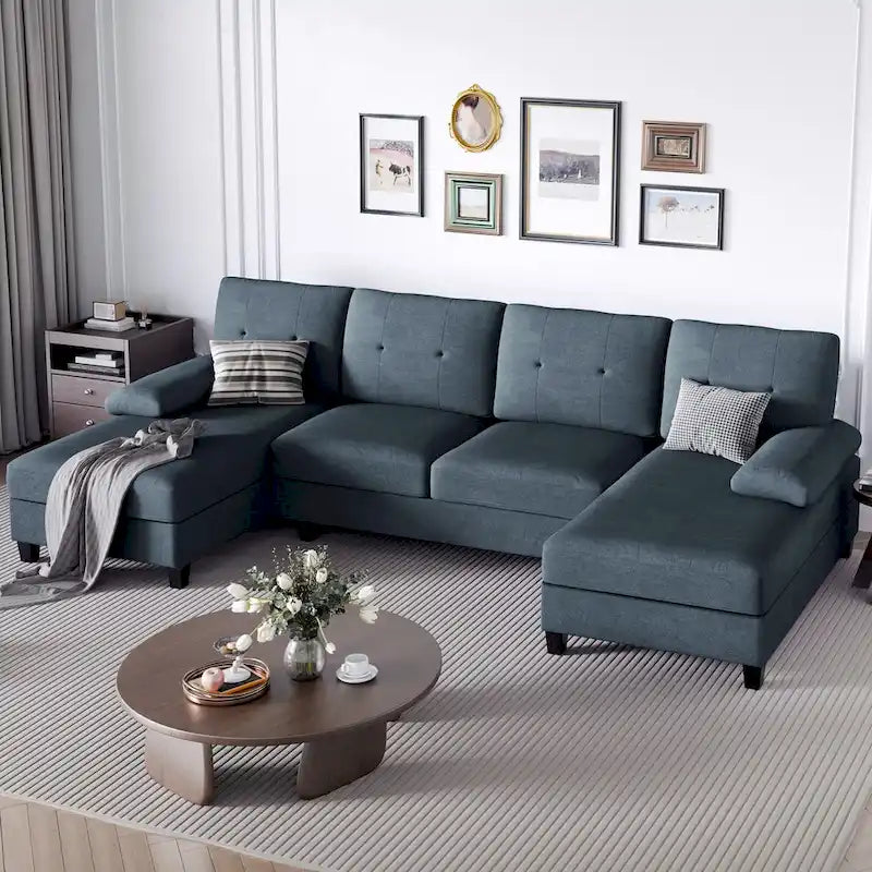 4-Sitzer U-förmiges Leinen Sektionssofa Couch für das Wohnzimmer