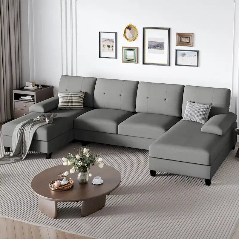 4-Sitzer U-förmiges Leinen Sektionssofa Couch für das Wohnzimmer