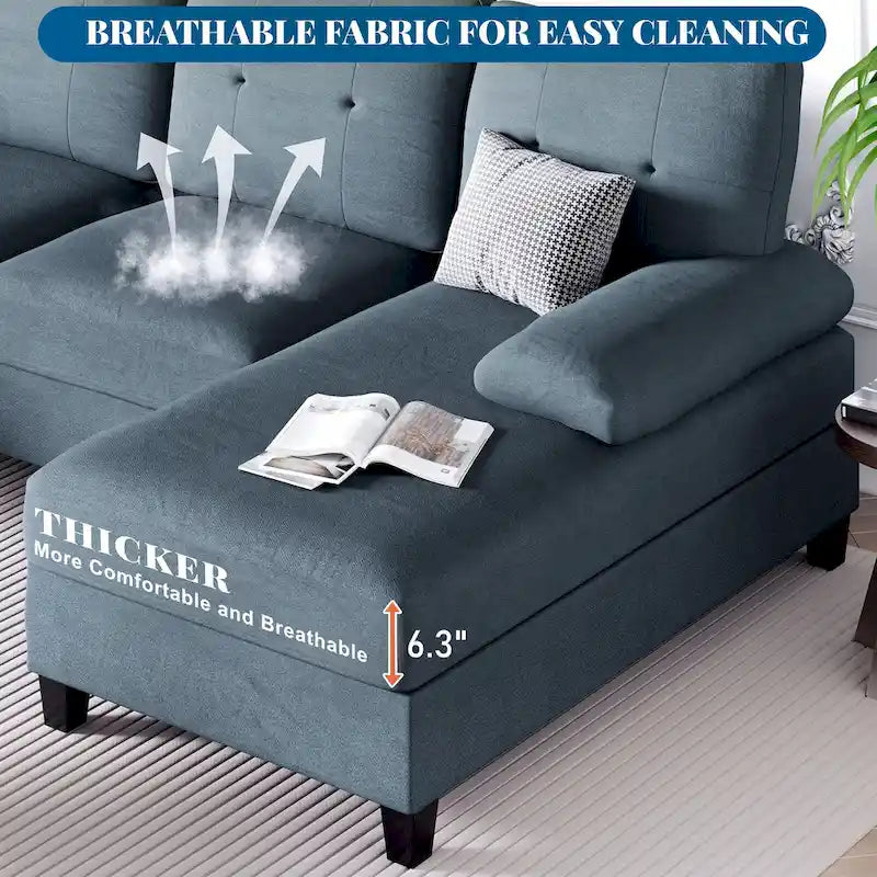 4-Sitzer U-förmiges Leinen Sektionssofa Couch für das Wohnzimmer