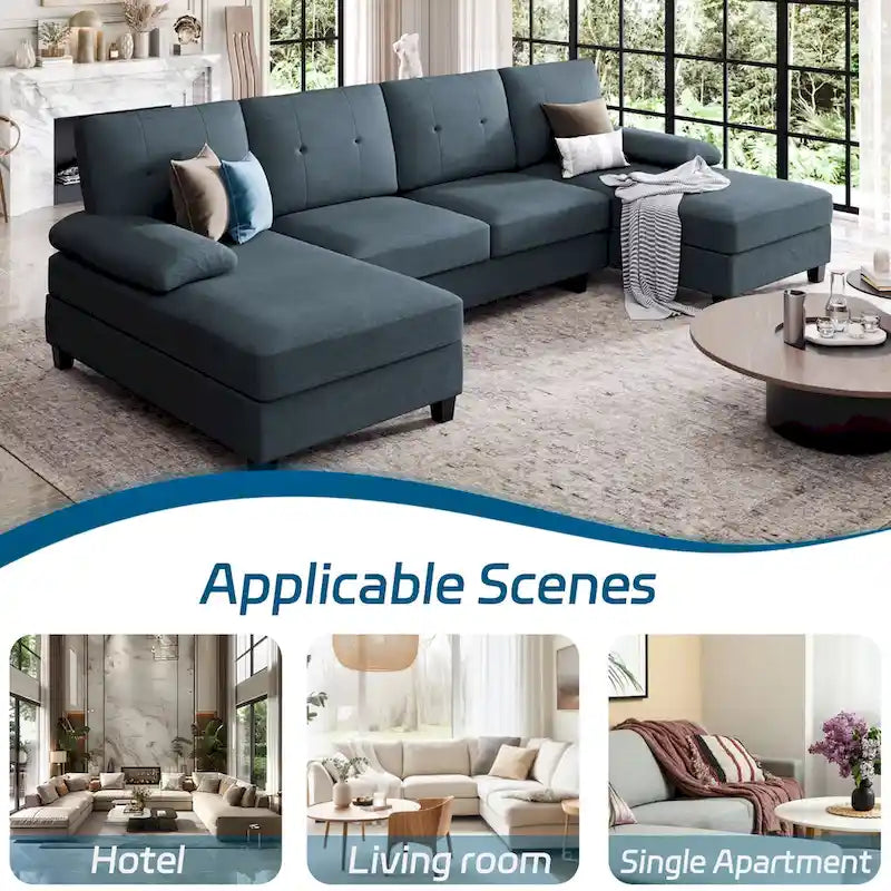 4-Sitzer U-förmiges Leinen Sektionssofa Couch für das Wohnzimmer