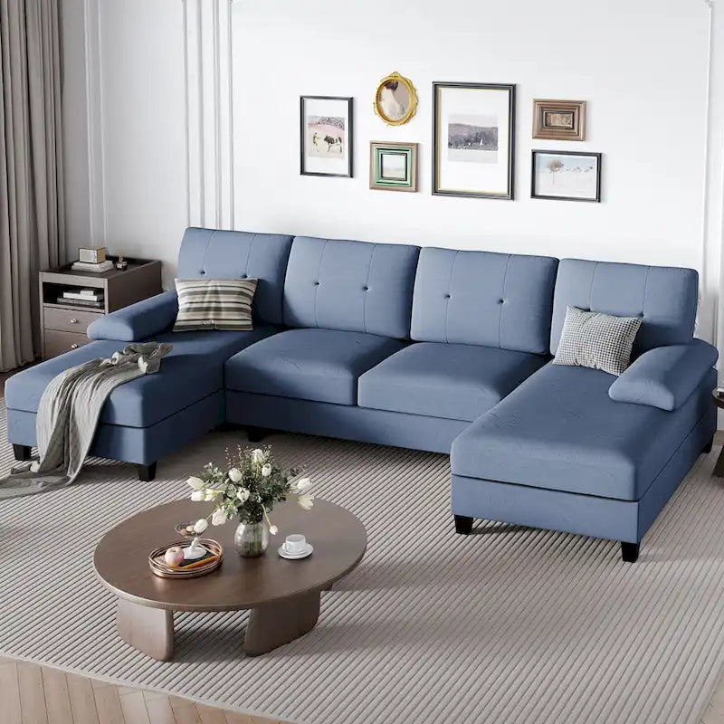 4-Sitzer U-förmiges Leinen Sektionssofa Couch für das Wohnzimmer
