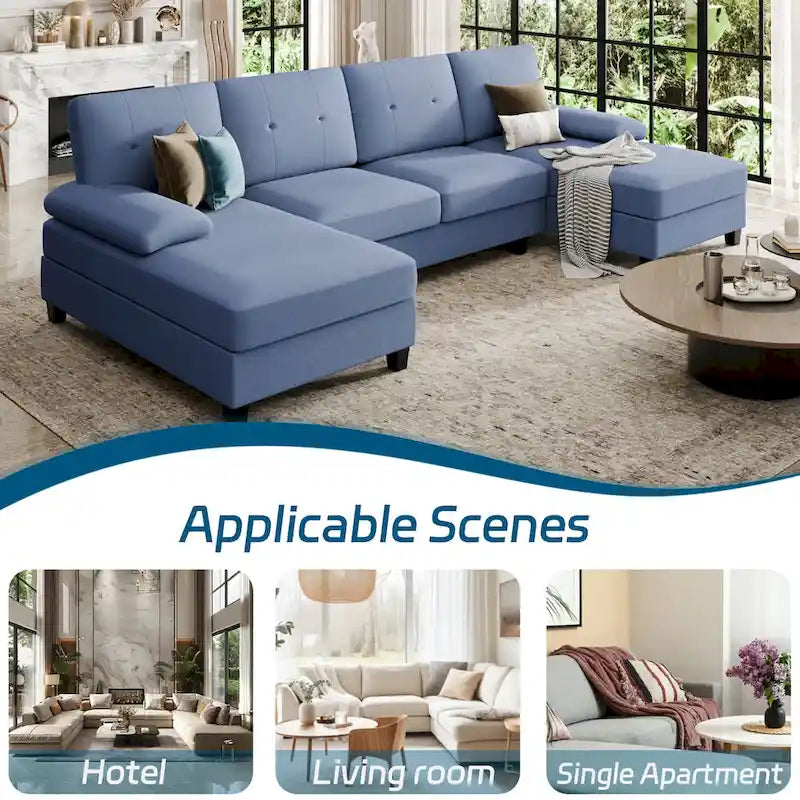 4-Sitzer U-förmiges Leinen Sektionssofa Couch für das Wohnzimmer