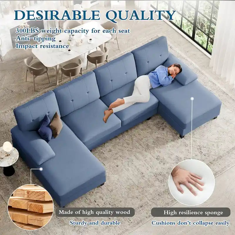 4-Sitzer U-förmiges Leinen Sektionssofa Couch für das Wohnzimmer